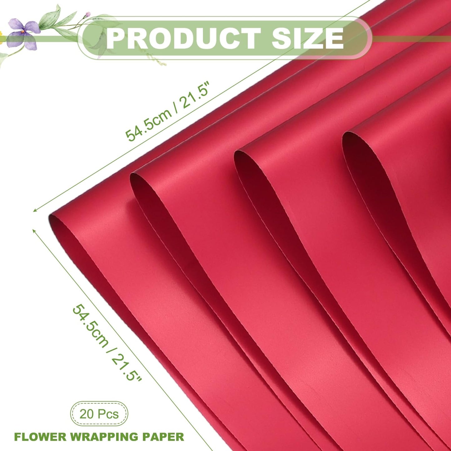 uxcell 20 Sheets Flower Wrapping Paper, 21.5" x 21.5" Waterproof Floral Bouquet Wrapping Papers Florist Supplies for Wedding Party Gift Packaging DIY Crafts, Red