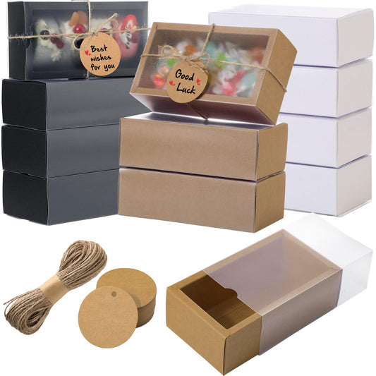 Roowest 50 Sets Kraft Homemade Gift Box Bundle with Blank Tags and Jute String (101 Items) for Jewelry Candy Wrapping Party Favor(6.3 x 3.5 x 2 Inch,3 Colors)