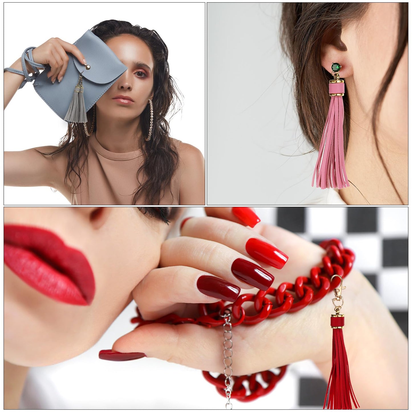 uxcell 18pcs PU Leather Tassels, 5.9 Inch Keychain Tassel Charm with Lobster Swivel for Jewelry Making, Handbag, DIY Crafts, (Rose Pink)
