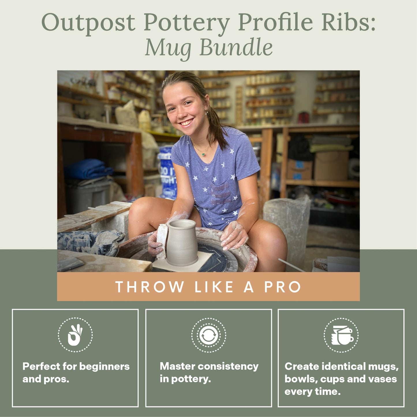 OUTPOST POTTERY Profile Ribs - Precision Pottery Rib Tools Made W/Durable PLA for Consistent Shapes, Floating Designs & Accurate Craft - Texture & Trimming Tools (Angular Bundle)