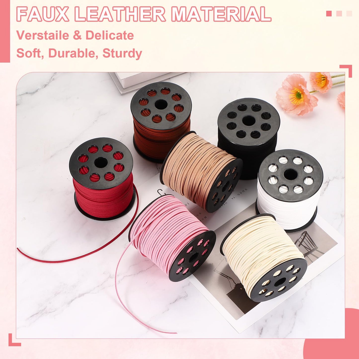 PATIKIL Flat Suede Leather Lace, 100 Yard Faux Suede Leather String Cord DIY Supplies for Necklace Bracelet Beading Jewelry Making Tassels Art Crafts, Brown (2.6MM)