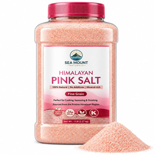 Himalayan Pink Salt Fine Grain 80oz (5 Pound), Kosher Certified, Non-GMO, Pure Mineral-Rich Pink Himalayan Sea Salt, For Cooking, Seasoning, Baking & Table Salt - Sea Mount Naturals