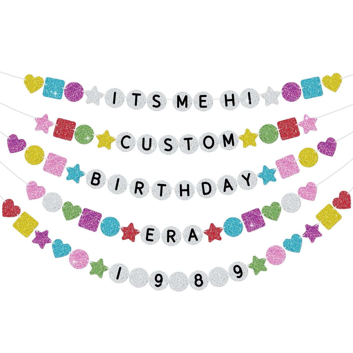 302PCS DIY Friendship Bracelet Birthday Banner Customizable 6.6ft Glitter Happy Birthday Sign for Celebrating Birthdays and Graduations Birth-Tay Era Tour Decorations