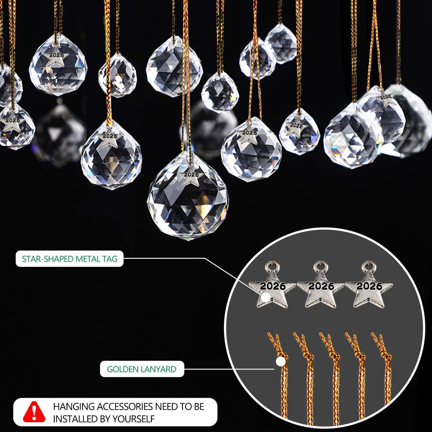 LOULIQIGIFT 24Pcs Clear Crystal Ball Prism 2026 Hanging Ornaments Chandelier Crystal Parts Rainbow Maker for Wedding Party Birthday Mothers Day Decoration (20mm)