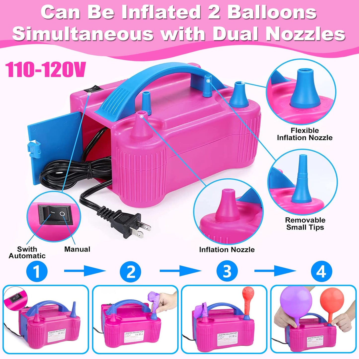 Balloon Arch Kit and Balloon Pump Electric, 10ft Wide Adjustable Balloon Arch Stand With 100Balloons 2Balloon Stands For Wedding Anniversary Birthday Mother's Day Party Decoration Graduation Ceremony