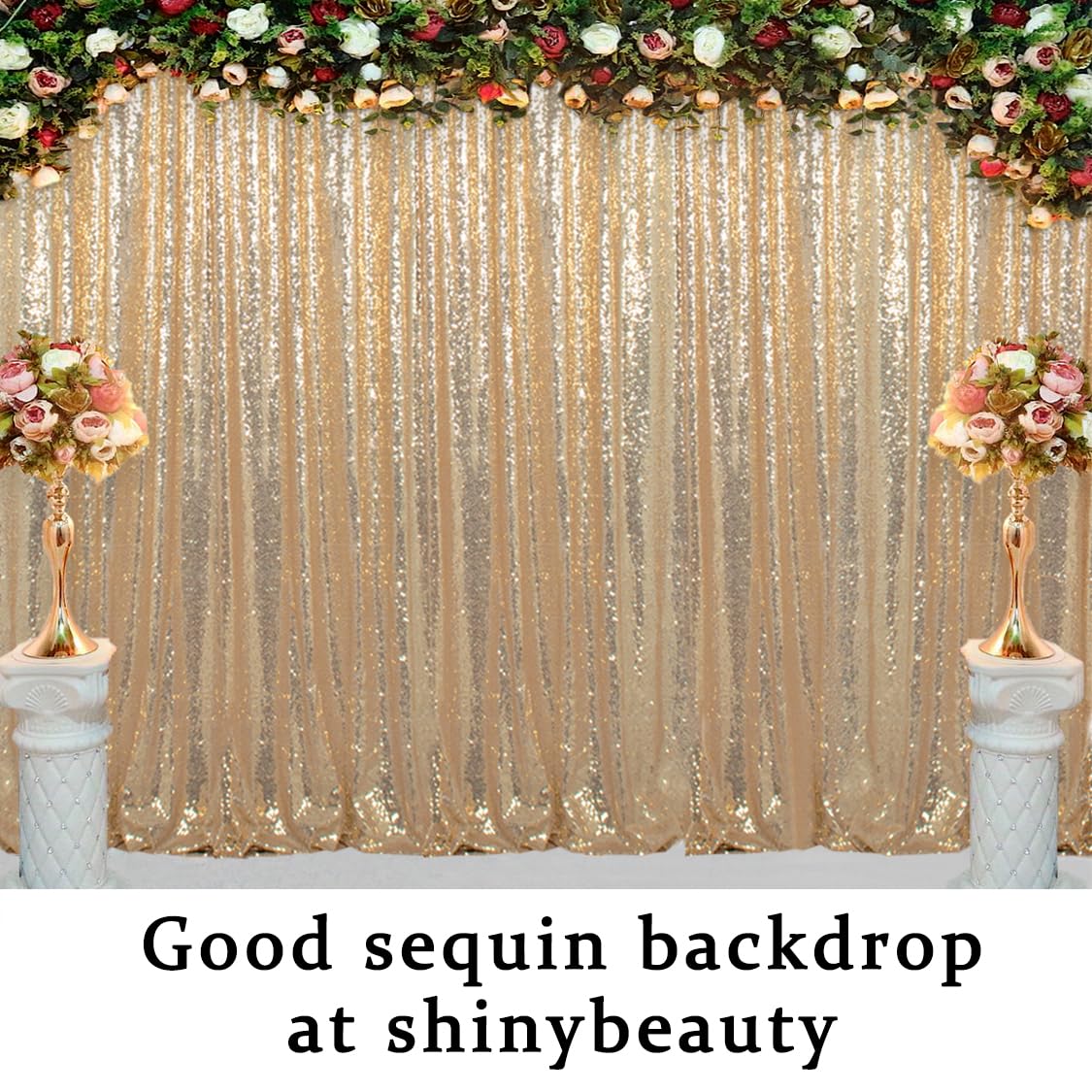 ShinyBeauty Champagne Gold Sequin Backdrop 10x10 - Sparkly Photography Background for Weddings, Birthdays, Photo Booths, Events | Shimmer Curtain for Stunning Visuals & Party Decor (Champagne Gold)