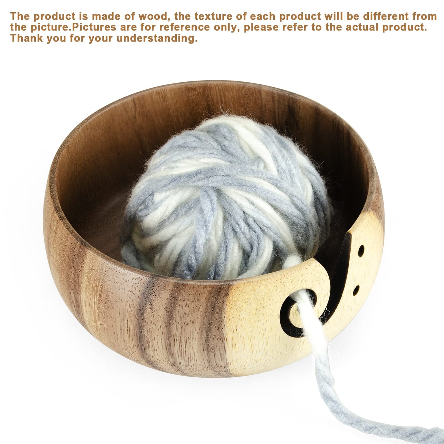 Little World Yarn Bowl - Wooden Yarn Bowls for Crocheting with Holes, Preventing Slipping and Tangles, Handmade Craft Knitting Bowl Yarn Holder Mothers Day Gift for Knitting Lovers (Coconut)