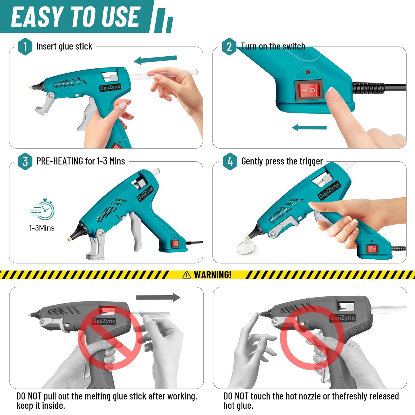 DajiZynx 100W Hot Glue Gun Kit with 30 Glue Sticks - Heavy Duty Fast Heating Glue Gun for DIY Crafts, Home Repairs, Woodworking, and Arts - Professional-Grade Tool for Crafters, Artists, and DIYers