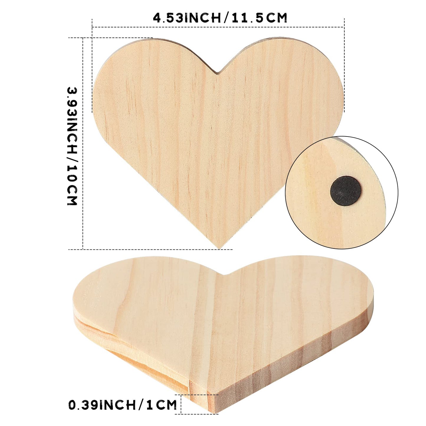 24 Pieces Unfinished Wood Coasters, GOH DODD 4.5 Inch Wooden Slices Blanks Bulk Set with Foot Pads for DIY Crafts Laser Engraving Wood Burning Staining Painting Decoupage Valentine's Day, Heart
