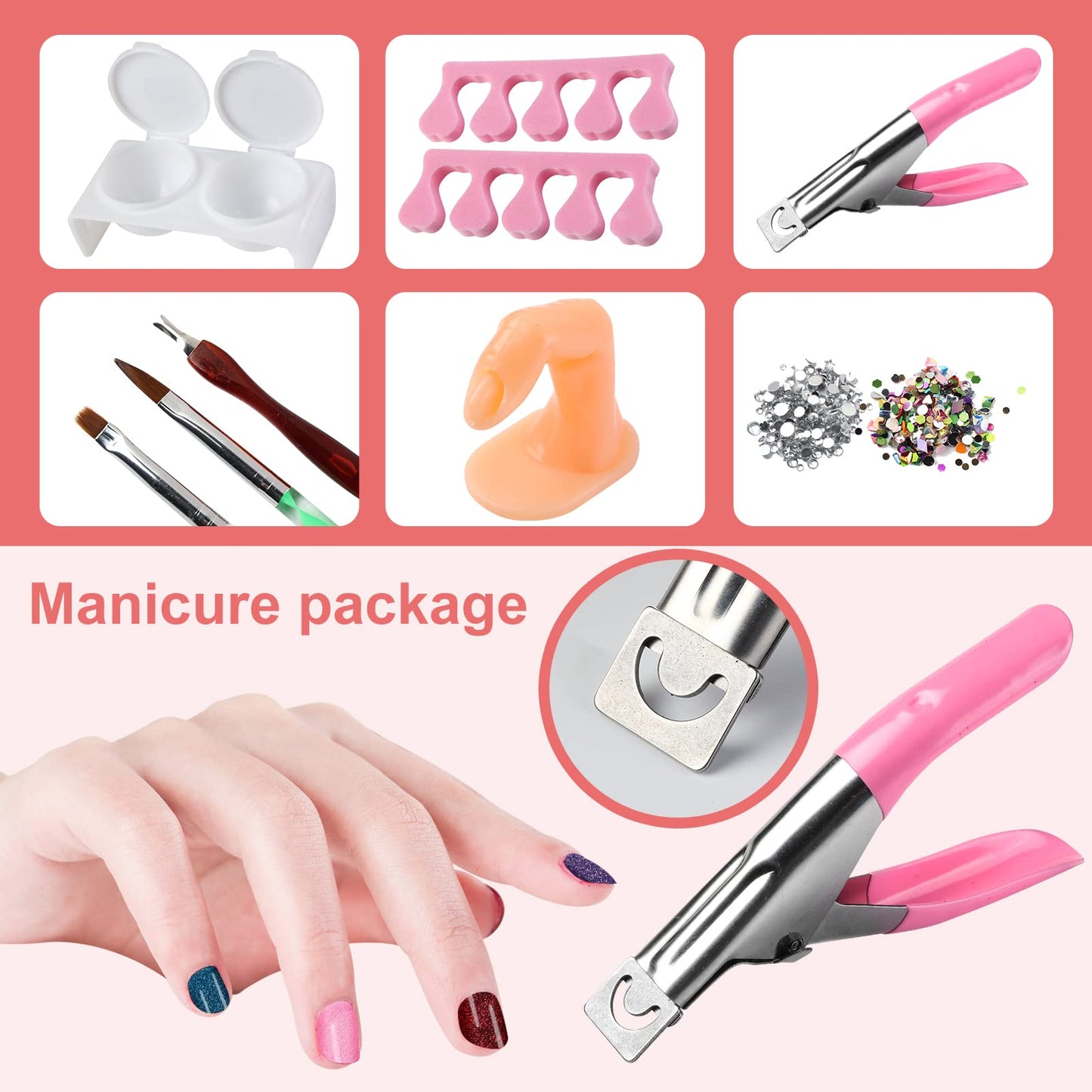 Nail Kit Set Professional Acrylic with Everything, 12 Glitter Acrylic Powder Kit Nails Art Tips Decoration, DIY Gifts for Women Nail Art Tool and Supplies for Beginners