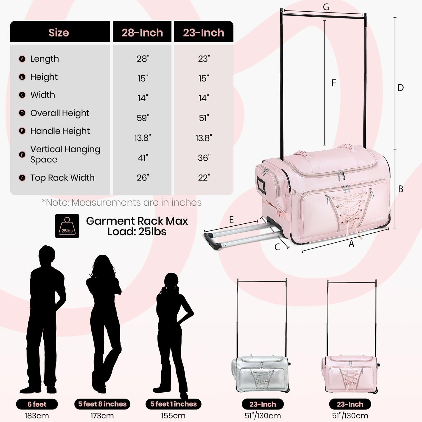 Fanwoli 23" Dance Bag with Garment Rack | Luminous Poise Collection | Waterproof Textured Shimmer | Competition Travel Duffel Luggage for Cheer, Skating, Gymnastics & Sleepover | Stardust Pink