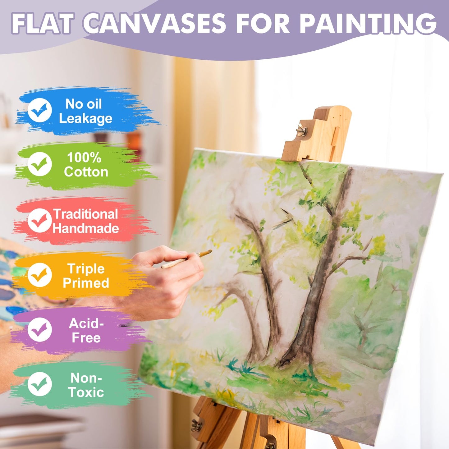 ESRICH Canvases for Painting 16x20 Inch, 3 Pack Flat Canvas Boards for Painting Cotton Primed Acid Free Large Blank Canvas Panels for Oil Paint, Watercolor, Acrylic Paint, Gouache and Tempera.