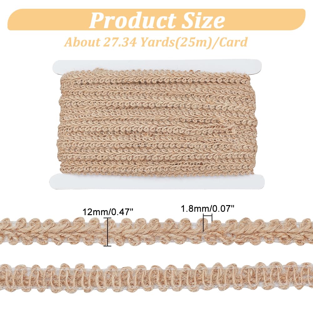 PH PandaHall 22 Yard Braided Burlap Ribbon Burlywood Lace Craft Ribbon 11mm(3/8 Inch) Rustic Woven Braid Trim Jute Ribbons for Bohemian DIY Crafts Costume Slipcover Curtain Clothing Sofa Home Decor