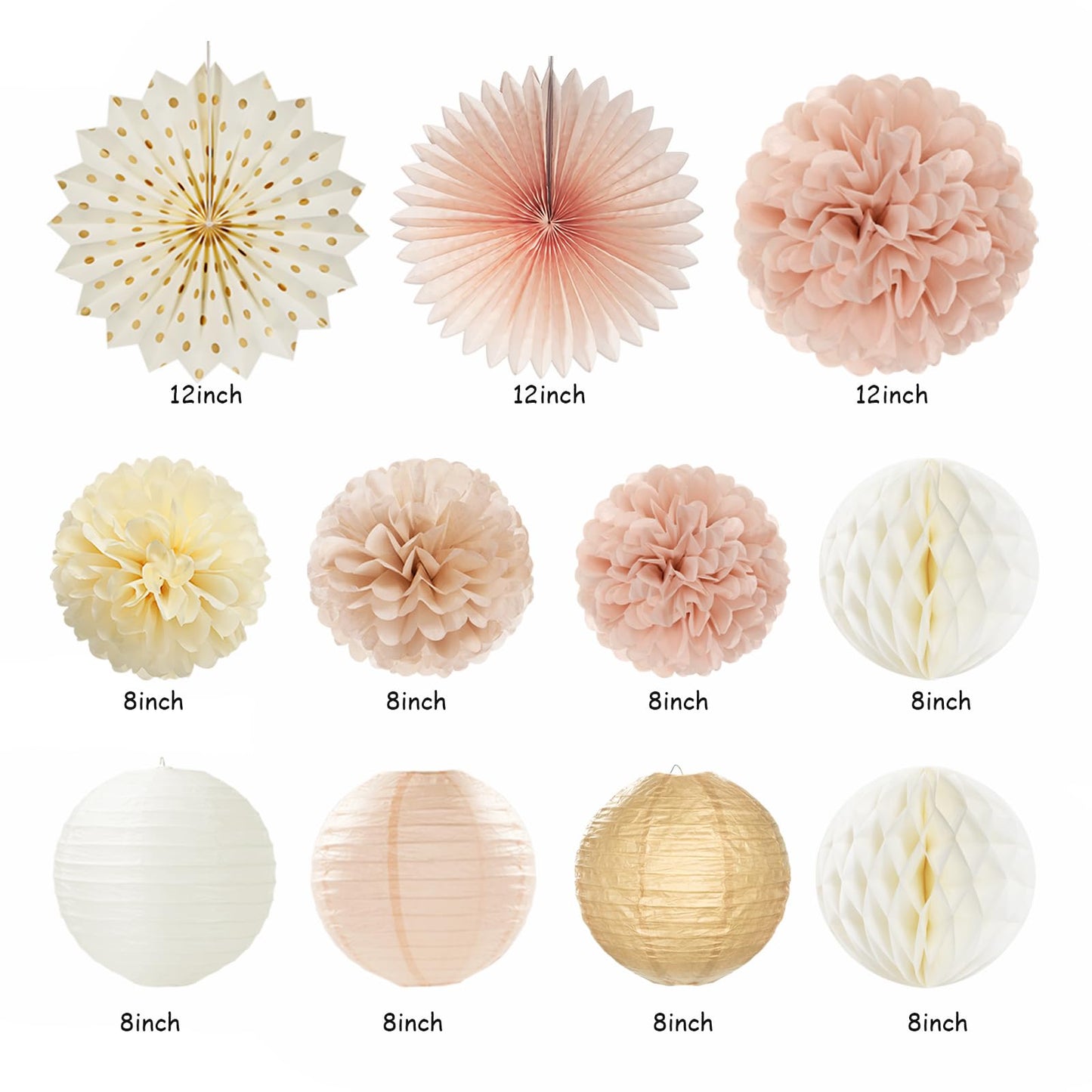 Champagne-Gold Beige Fall Boho Bachelorette Party-Decorations - 21pcs Women Bridal Shower Banner Garland,Bride To Be Paper Streamers Lanterns,Flower Tissue Pom Poms Fan Favors Wedding Decor Huglony
