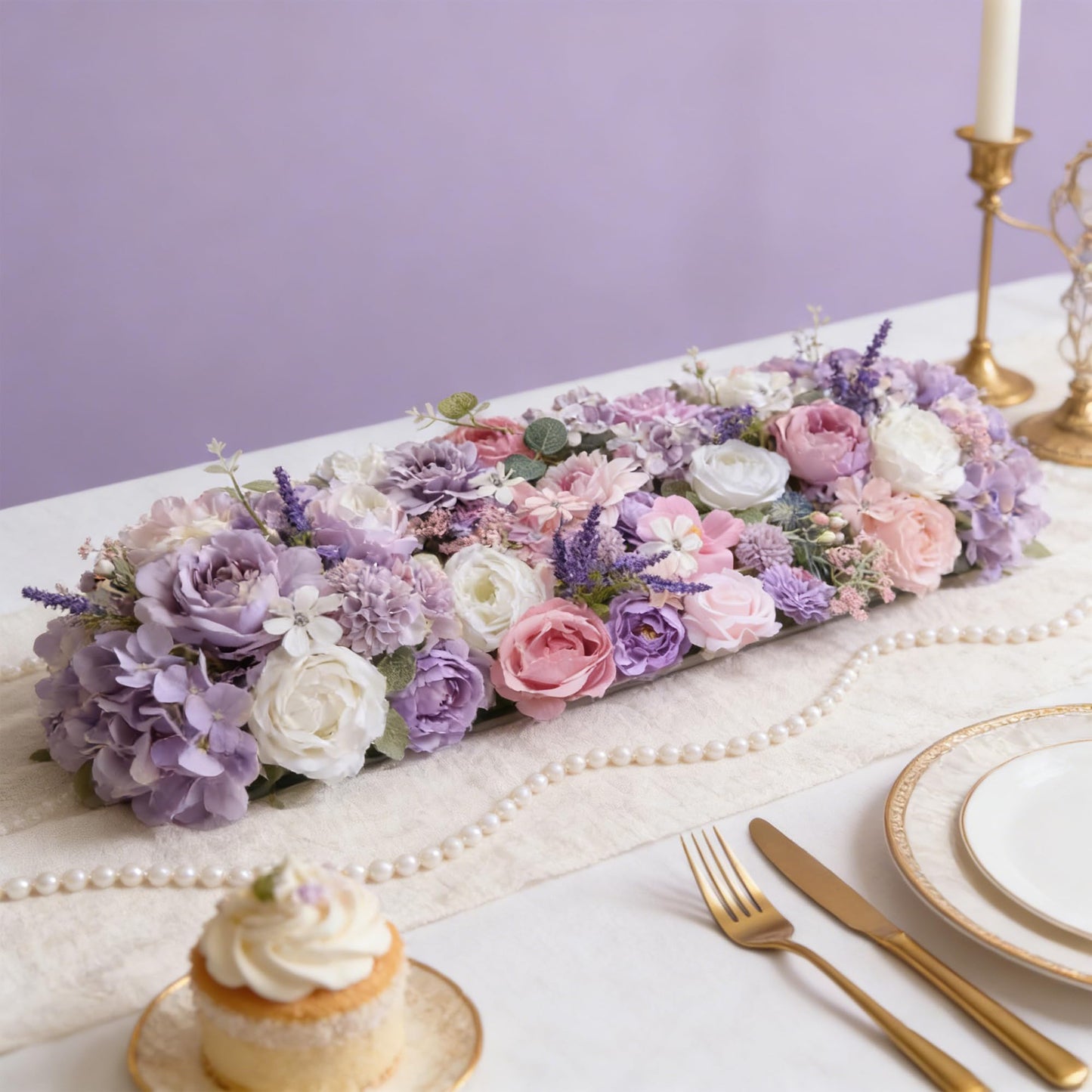 TUEVAK Purple Artificial Silk Flowers Combo with Dahlias, Roses & Green Stems for DIY Wedding Bouquets, Party, Baby Showers, Table Centerpieces and Home Decor