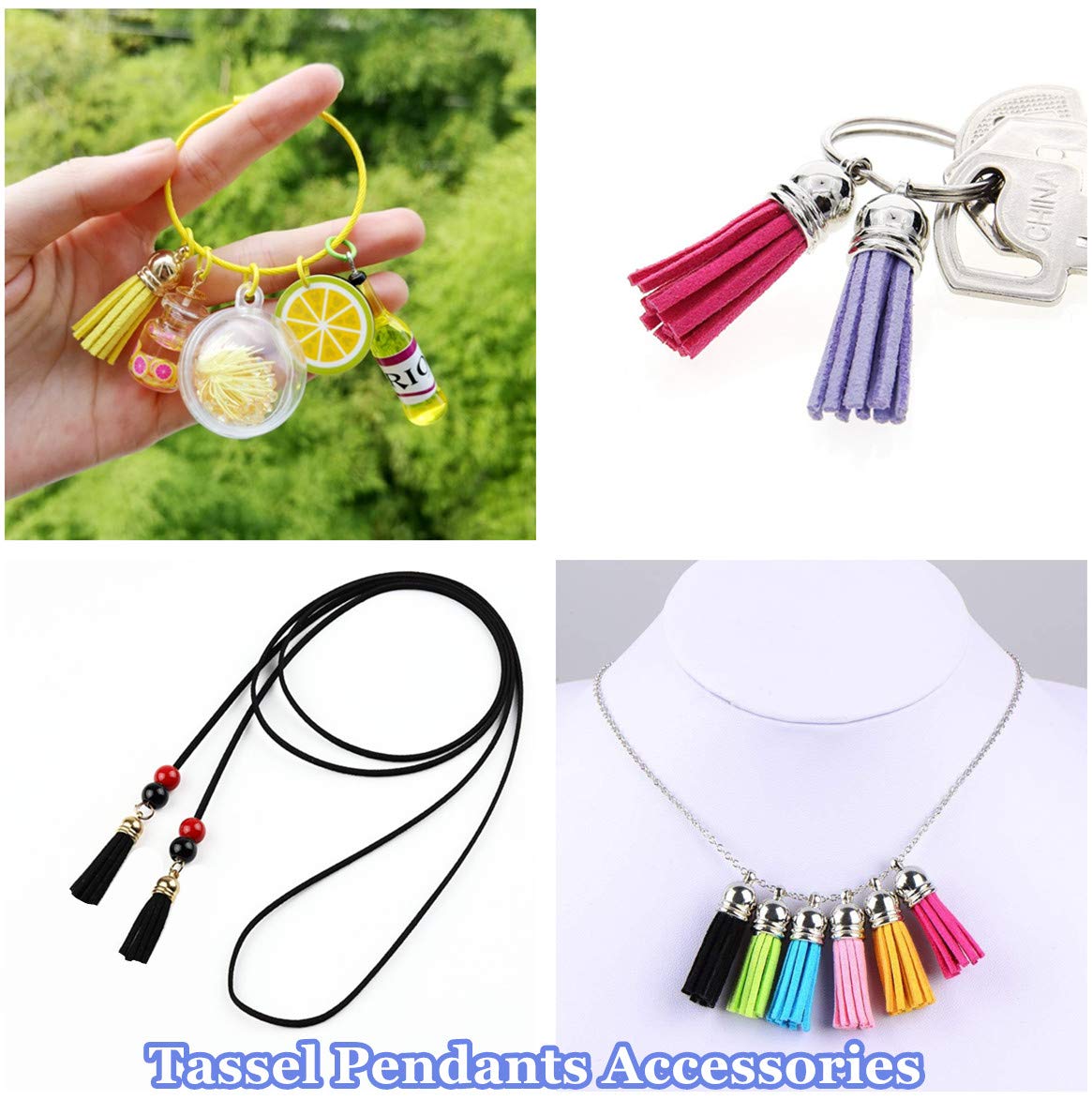 MSCFTFB 100 Pieces 1.5inch Mini Tassels Faux Suede Mala Tassel Kit for Earring Necklace Jewelry Making Garland Keychain Dreamcatcher Charms DIY Crafts (Light Purple)