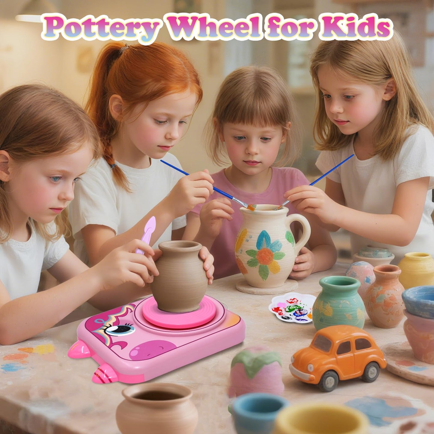 Pottery Wheel for Kids, Girls Arts and Crafts Toys for Kids Ages 8-12,Pottery Craft Kit with 3 Pack Air-Dry Clay, Art Supplies for Kids Toys Girls Birthday Gift for 6 7 8 9 10 11 12+