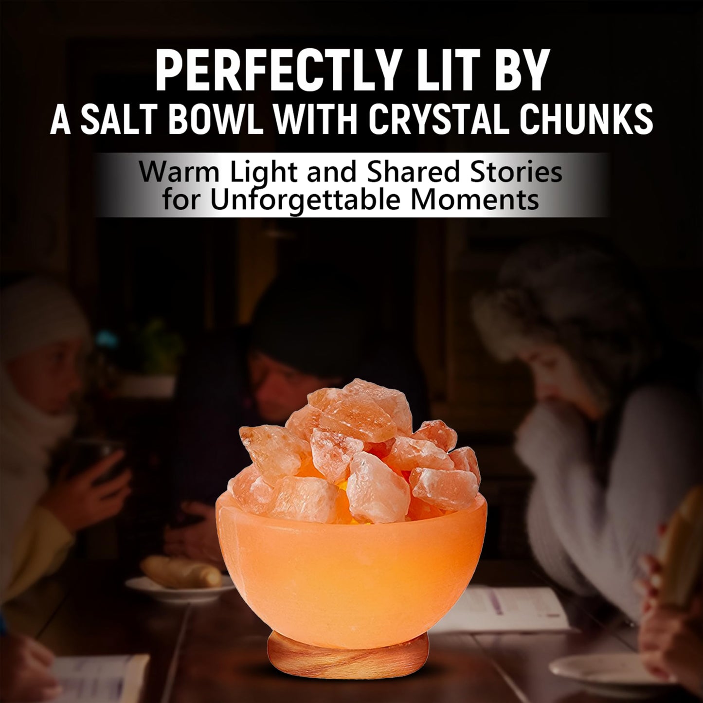 Himalayan Glow Natural Pink Salt Lamp Bowl with Crystal Chunks | Hand-Carved Himalayan Salt Lamp for Air Purification & Calming Ambiance | Home & Office Décor