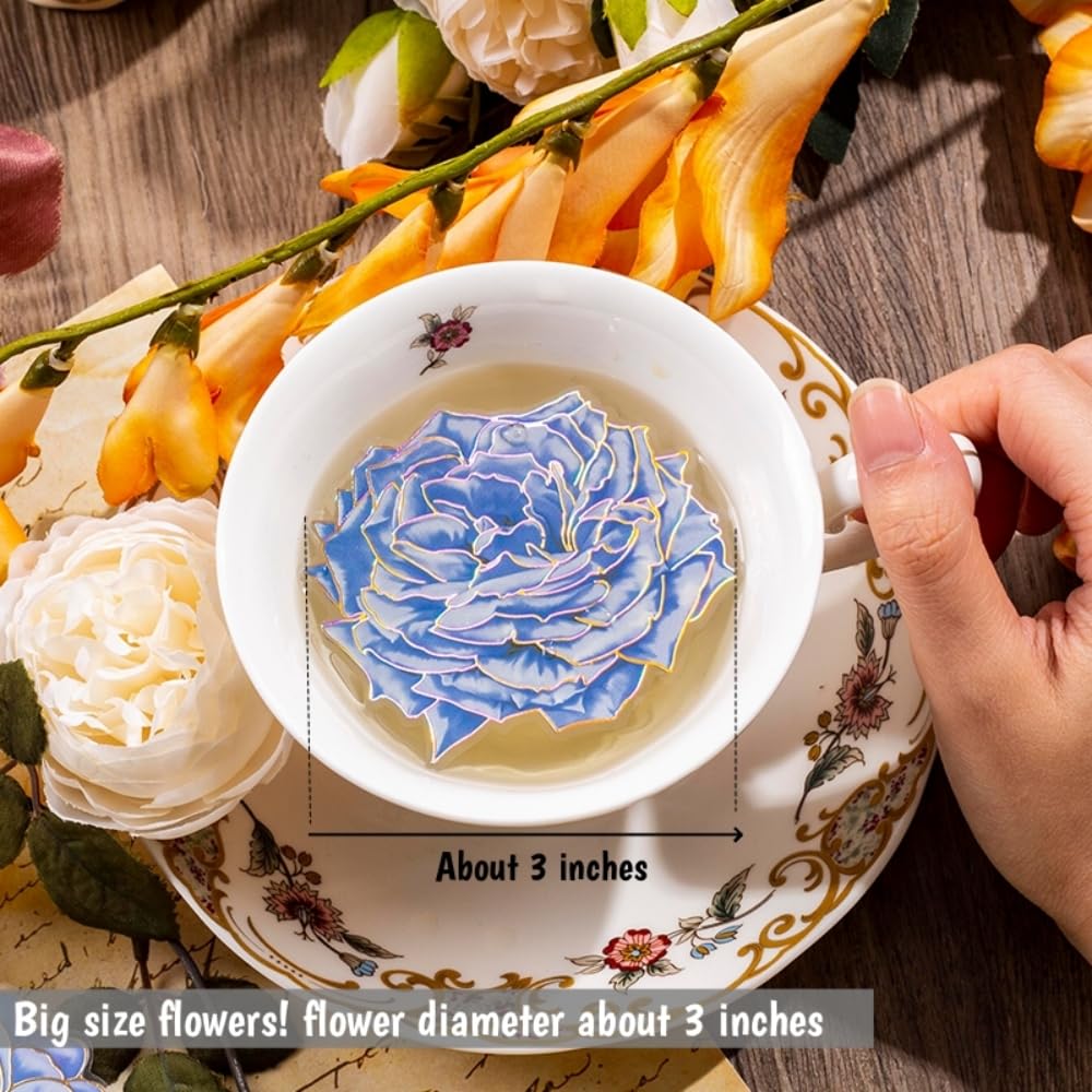80 Pcs Big Size Flower Stickers with Gold Metallic Outlines, 8 Packs Holographic Iridescent Foiled Floral Sticker Decals for Scrapbooking Bullet Junk Journals Card Making Laptop Cup Adult