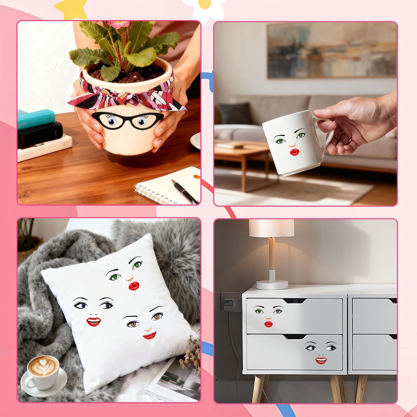 DIY Flower Pot Painting Kit with Face Stickers & Ribbons – Funny Plant Pot Craft, Creative Garden Decor for Journals Gifts Parties
