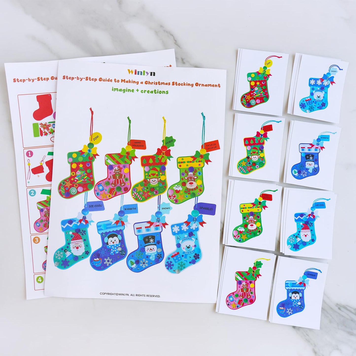 Winlyn 24 Sets Christmas Decorations DIY 3D Stocking Tree Ornaments Winter Crafts Kits Foam Stocking with Festive Foam Stickers for Kids Holiday Seasonal Gift Home Classroom Activities Party Favors