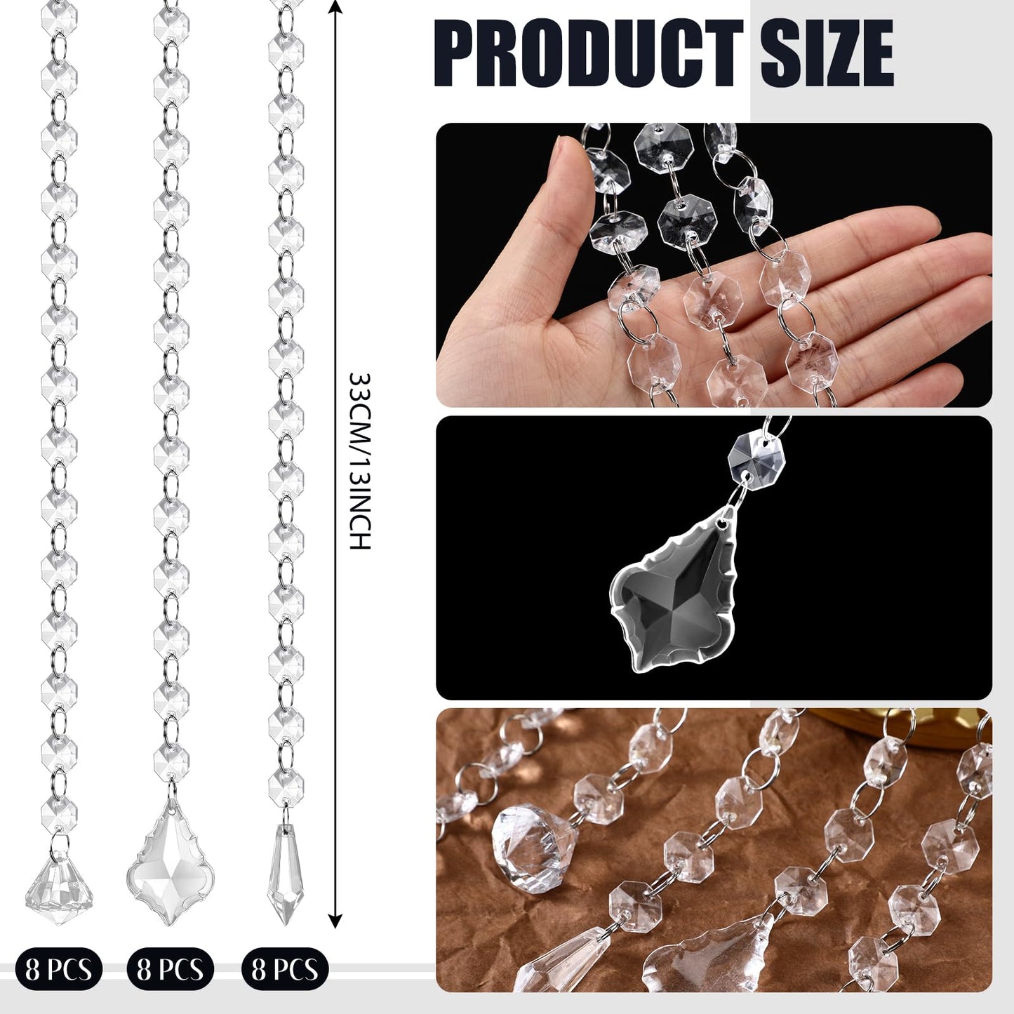 Teyva Daily 24 Pcs 13 Inch Clear Acrylic Crystal Garland Strands Hanging Chandelier Beaded Chain Ornament String Decorations Beaded Chain Garland Curtain for Wedding Party Manzanita Tree Centerpiece