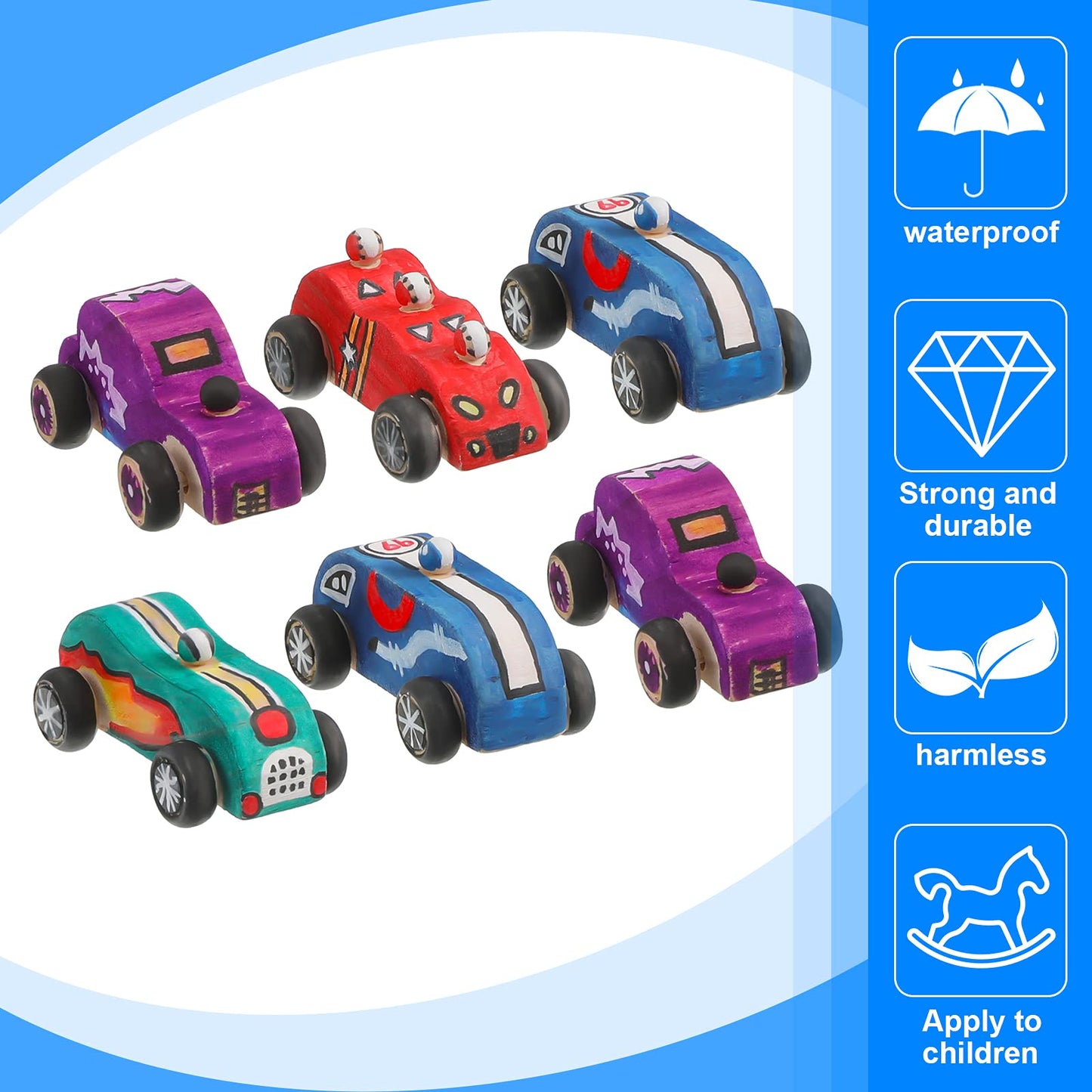 12 Pieces Wood DIY Car Toys Paintable Race Cars Unfinished Wooden Toy Painting Crafts Kit for Student Easy Woodworking Set Kid Family Activities Arts and Crafts Kit
