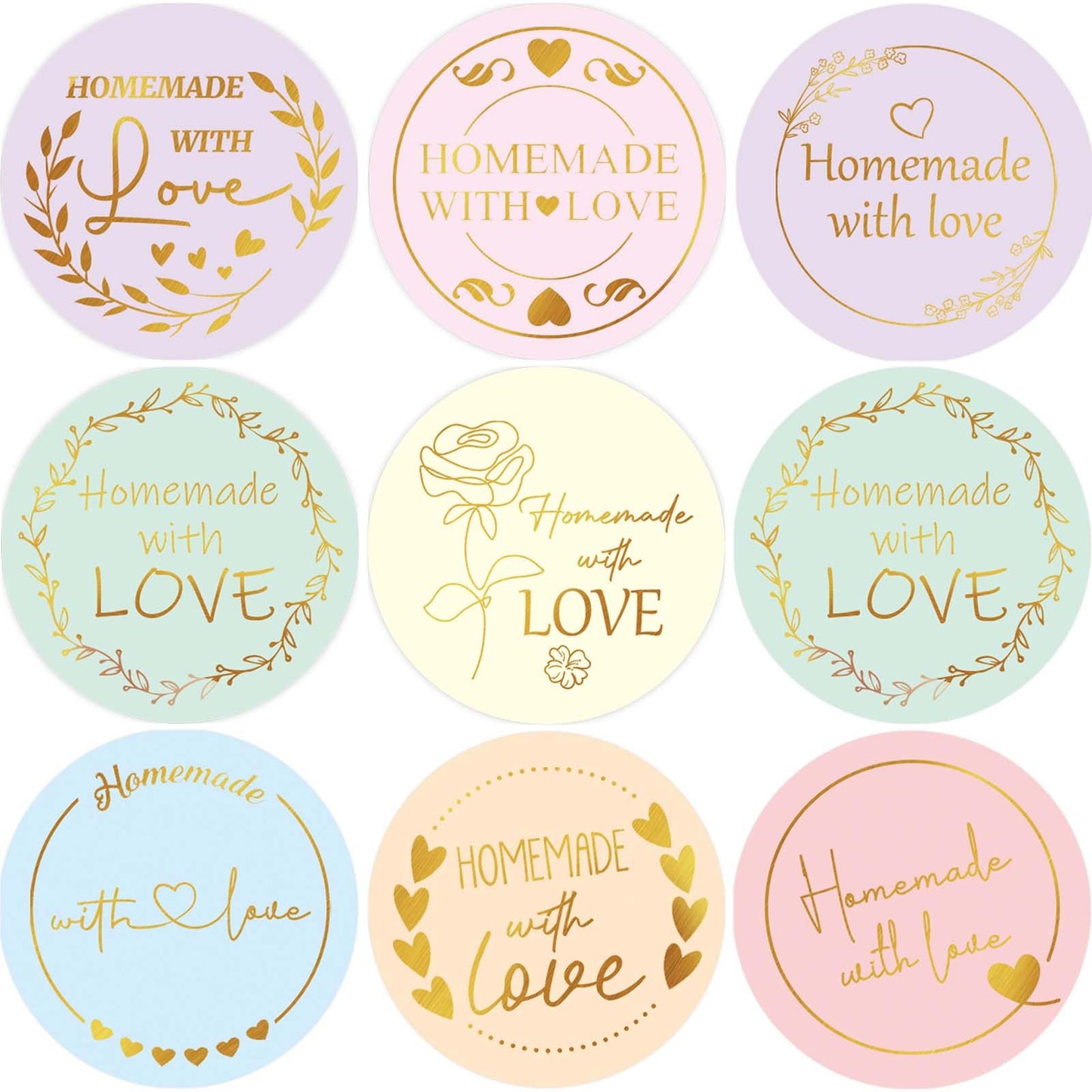 WorldBazaar Homemade with Love Stickers 500pcs Gold Foil Homemade Baked with Love Sticker for Baking Store Small Business Present Labels Wedding Birthday Christmas Party Supplies
