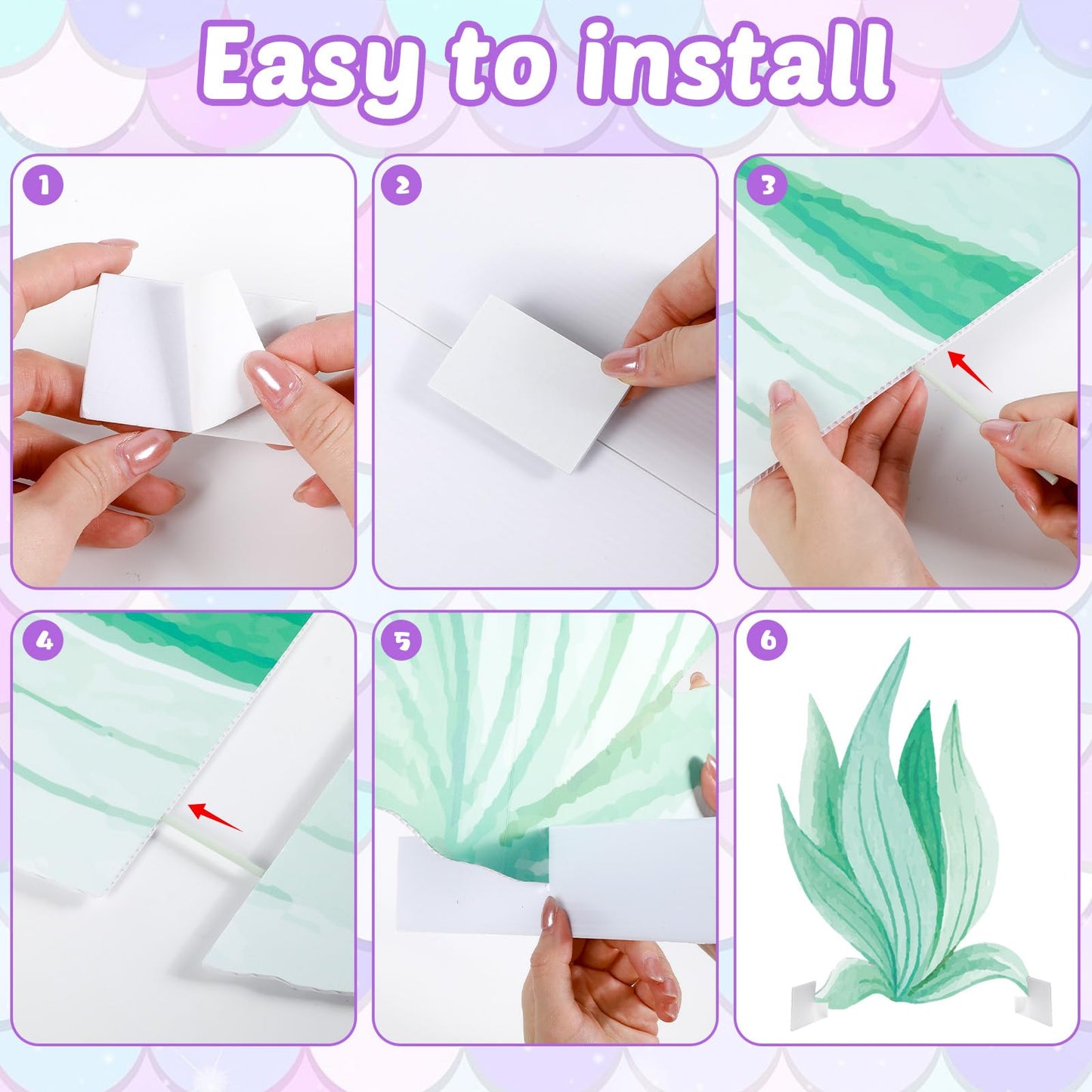 5 Pcs Large Under The Sea Decorations Ocean Theme Party Supplies Mermaid Tail Shell Starfish Seaweed Stand Up Cutouts for Mermaid Birthday Baby Shower Summer Party Photo
