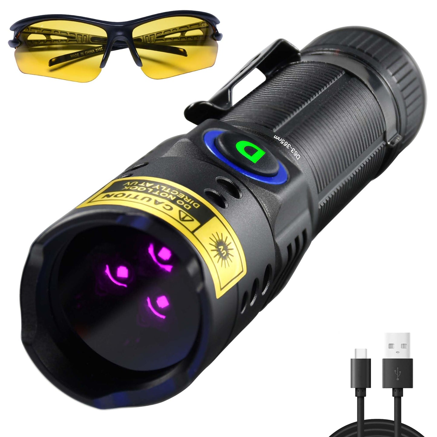 WMCODMW UV Flashlight Black Light 365nm, Mini Powerful 3xLED Ultraviolet Blacklight Rechargeable Woods Lamp, Handheld Pet Urine Detector for Dog/Cat Urine, Stains, Resin Curing, Rocks Finder