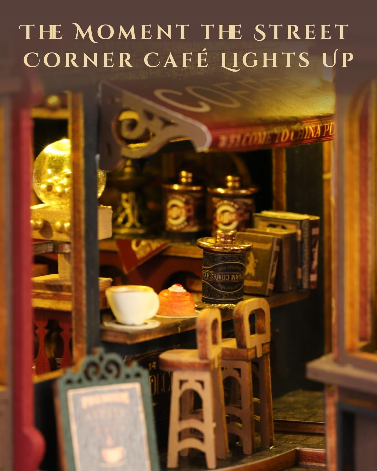 Jorivel Letter Coffee DIY Miniature House Kit with LED Light - Assembled Dollhouse Kit for Shelf Decor - Wood 3D Puzzles Tiny House Book Nook - Creative Gift for Adults at Christmas Halloween Birthday