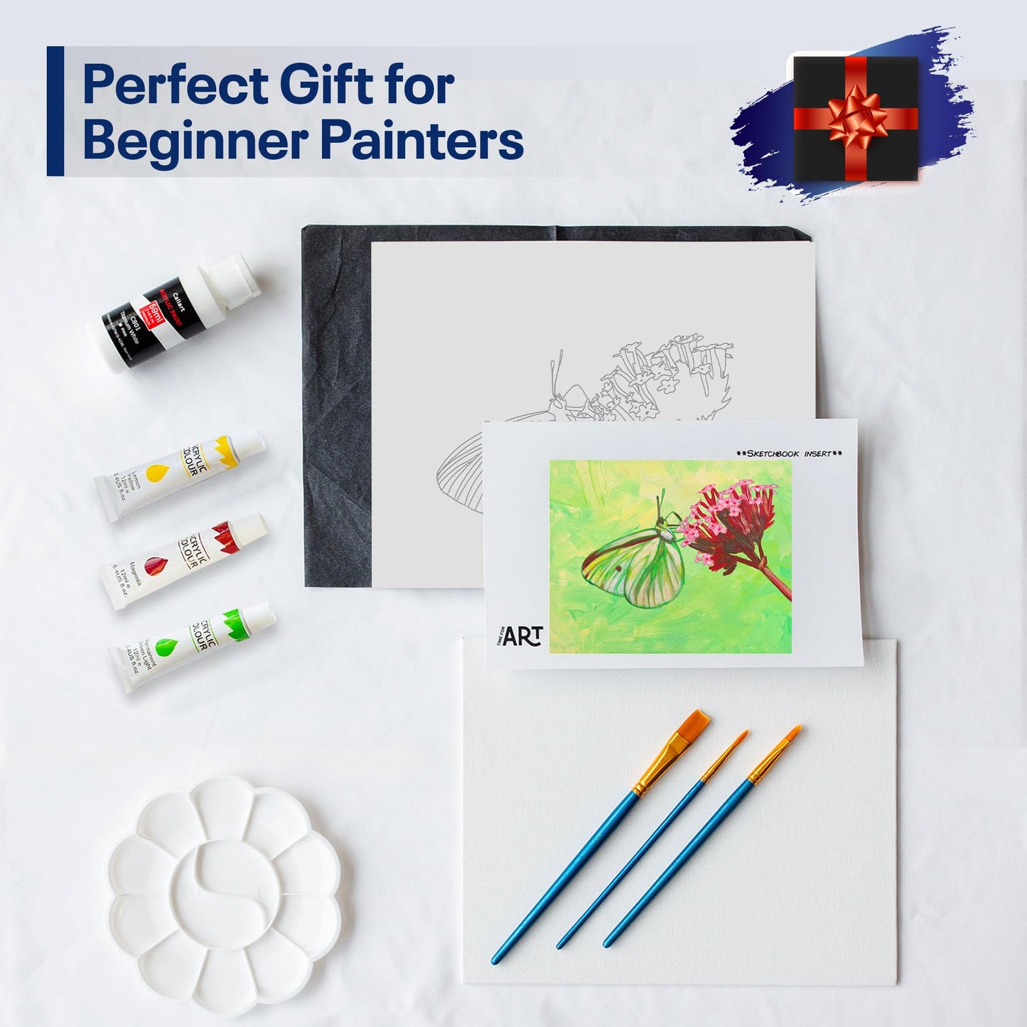 Painting4Real DIY Painting Class Kits for Adults with Video Tutorials, Learn to Paint Moth, How to Paint with Acrylic Paint Sets for Adult, 9 Peices Art Set & Painting Supplies Gifts for Mom