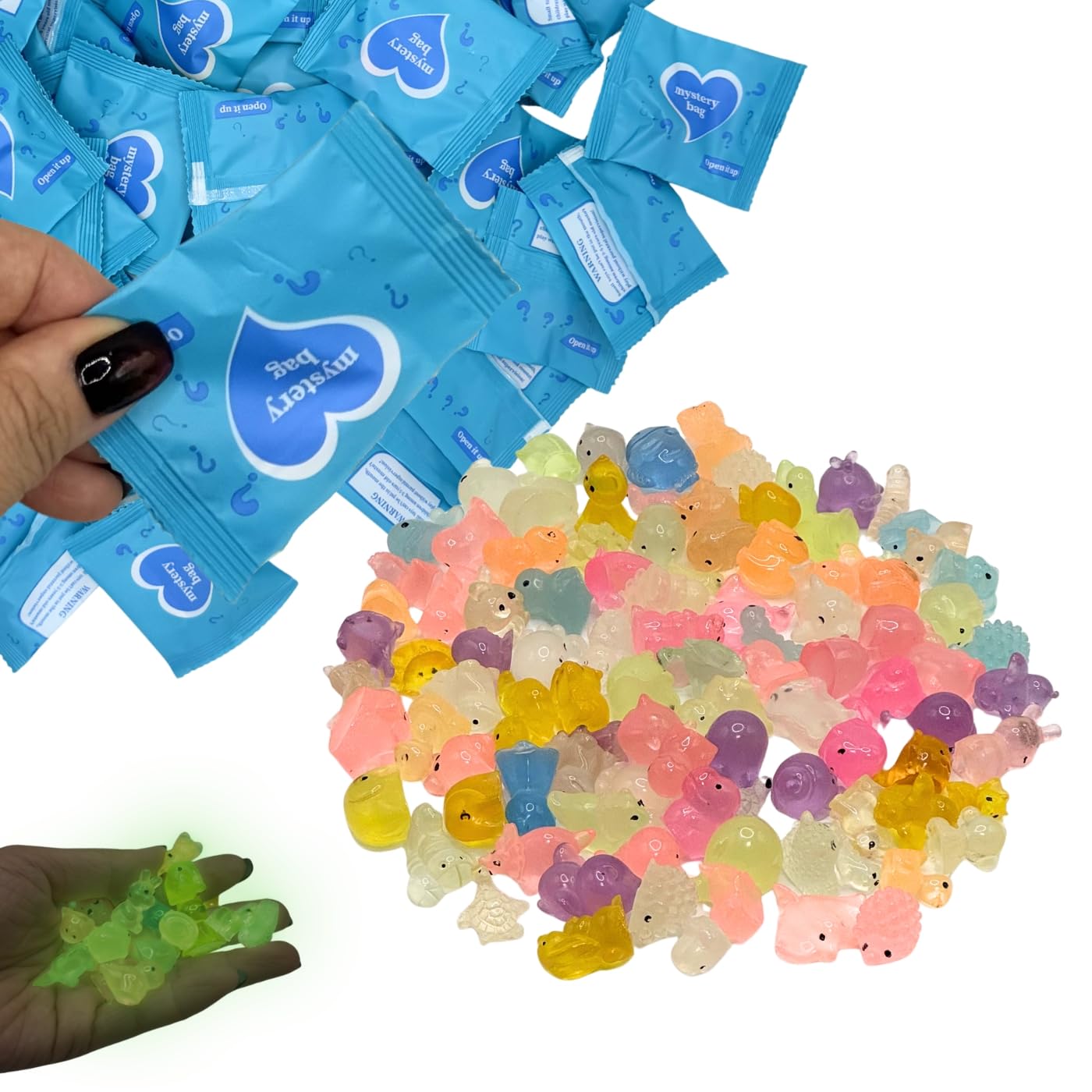 Giasy_Fortune 100Pcs Mini Glow in The Dark Animal Resin Models Mystery Resin Animals Blind Bag DIY Fairy Garden Accessories Aquarium Landscape Bonsai Dollhouse Decor