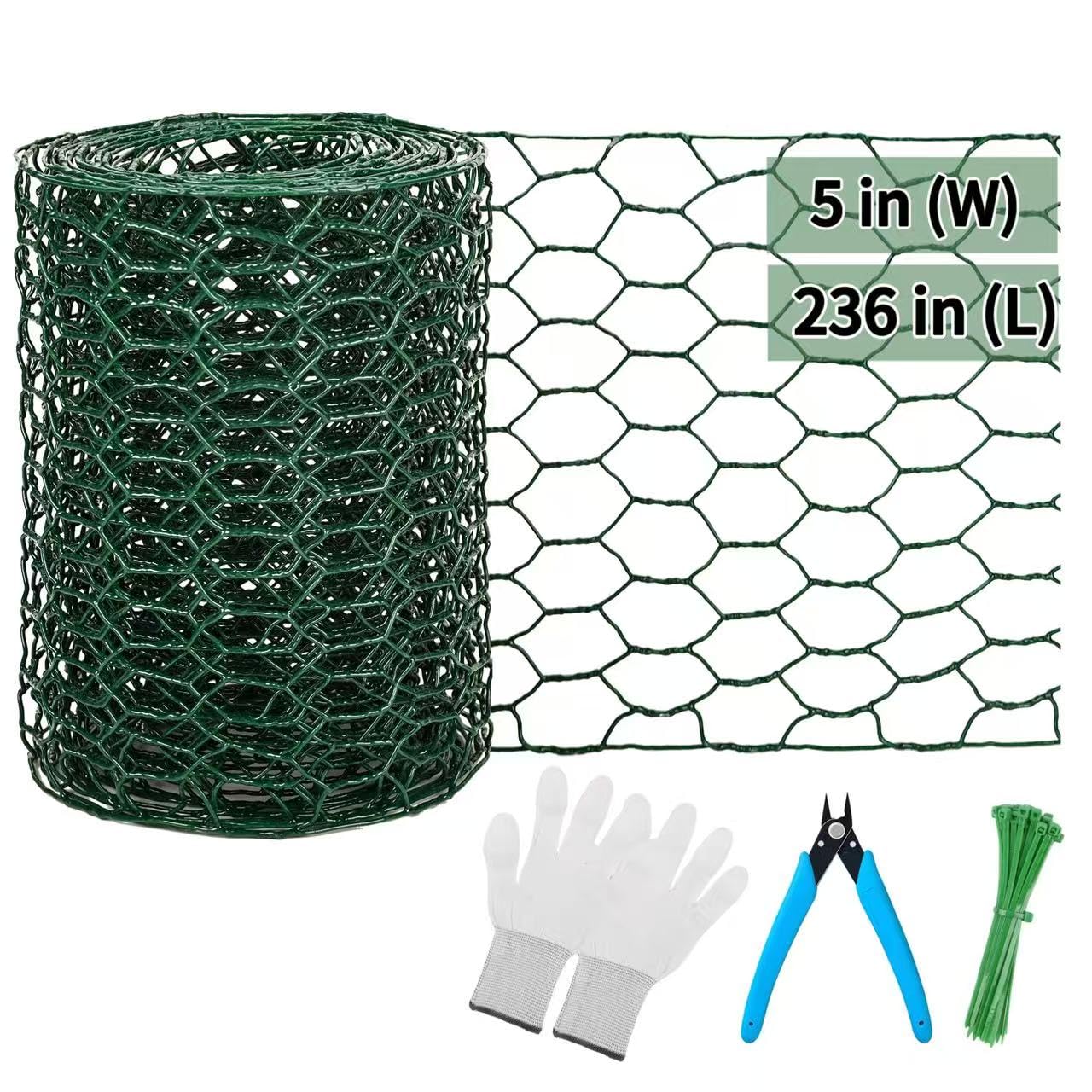 ROERLIEN 5 in×236 in Floral Wire Netting,Green Coated Floral Chicken Wire for Floral Arrangements,Garden Fencing,Protect Plant & Decorate Flower Arch and DIY Craft. (5 in×236 in)
