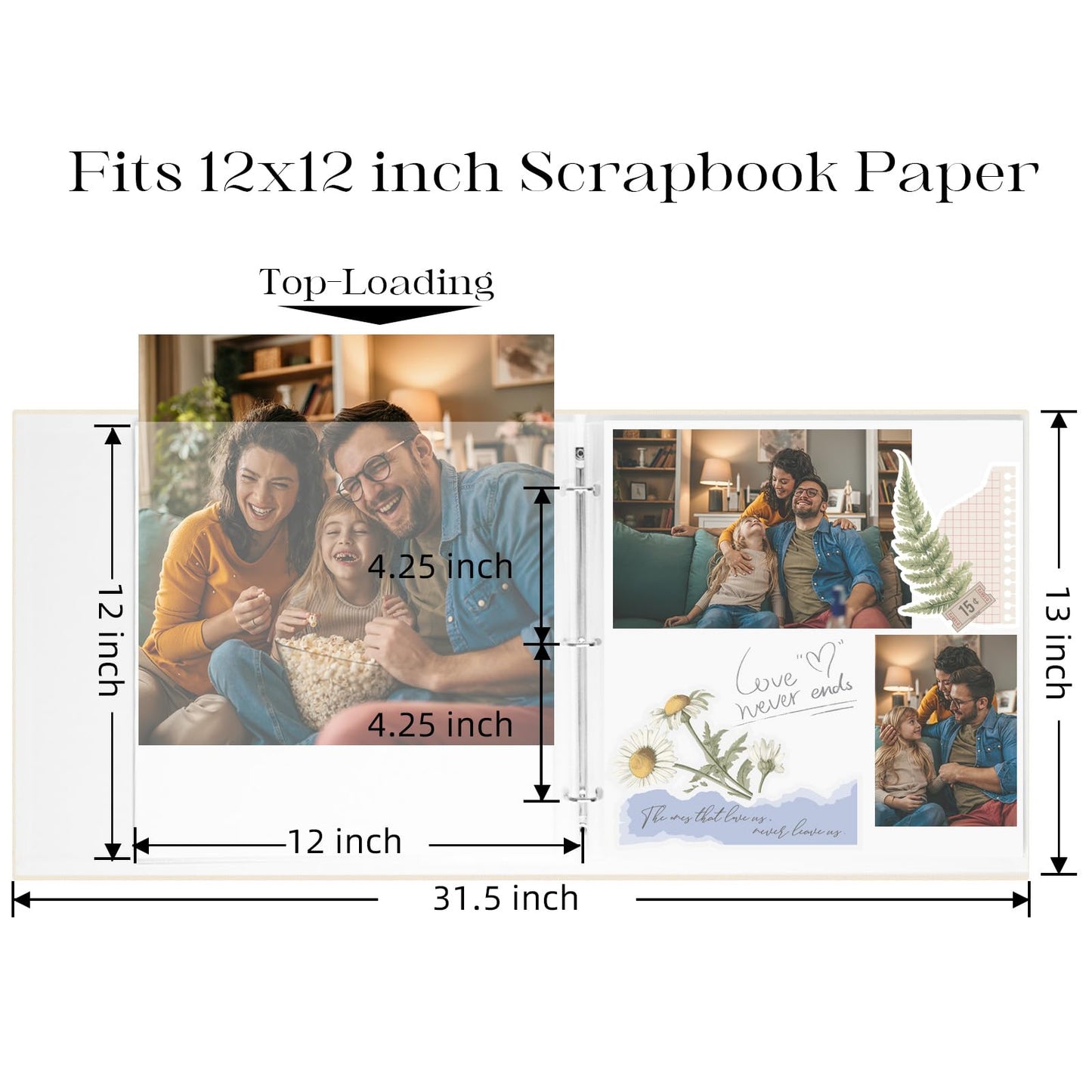 Vienrose Linen Scrapbook Photo Album Kit, Large 3 Ring Binder Scrapbook with 30 Plastic Sleeves, 15x13 Inch DIY Memory Book for Wedding, Anniversary, Family & Kids Keepsake Gift, Beige