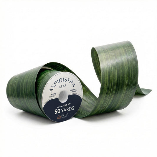 Royal Imports Green Aspidistra Leaf Floral Ribbon, Wide Faux Poly Satin Waterproof Aspidistra Ribbon 4" (#100) for Indoor & Outdoor, Wrap for Florist, Wedding Bouquet, Art & Crafts, 50 Yard Roll