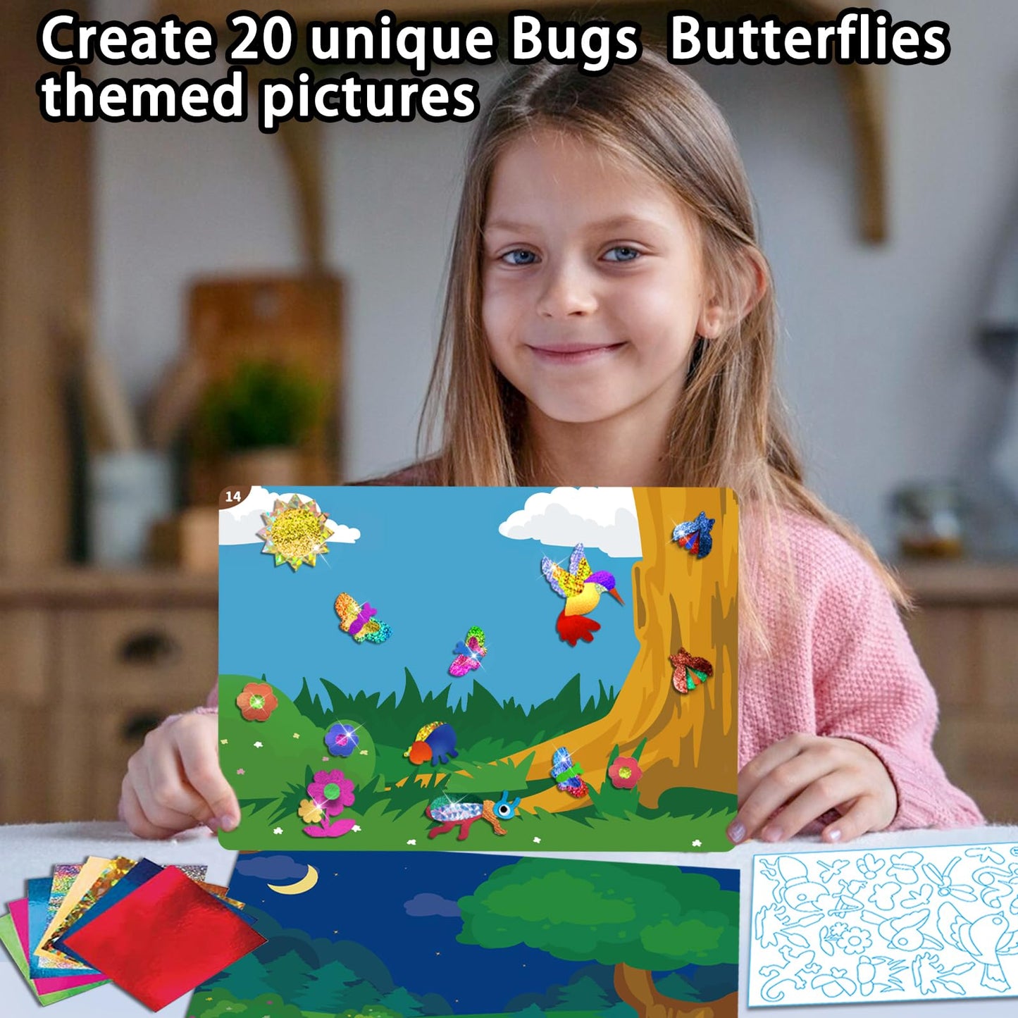 Yazhiji Foil Art Craft Kits for Kids - Bugs Butterfy Mess -Free Fun Activity Set for Child, DIY Printing Craft Kit,Gifts for Ages 4 5 6 7 8 9 10 Years Old, Art Supplier Toys for Boys Girls