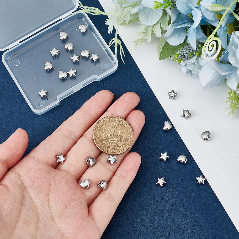 UNICRAFTALE 24Pcs 2 Style Spacer Beads Kit 1.5mm 304 Stainless Steel Cute Beads Metal Star Beads Heart Spacer Beads Small Hole Heart Beads for Bracelets Necklace Jewelry Making