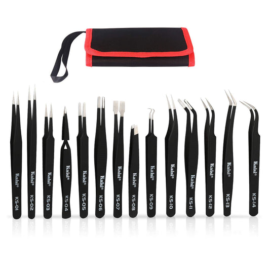 14 PCS Precision Tweezers Set, ESD Tweezer Set, Anti-Static Stainless Steel Tweezers Set for Craft, Jewelry, Electronics, Laboratory Work
