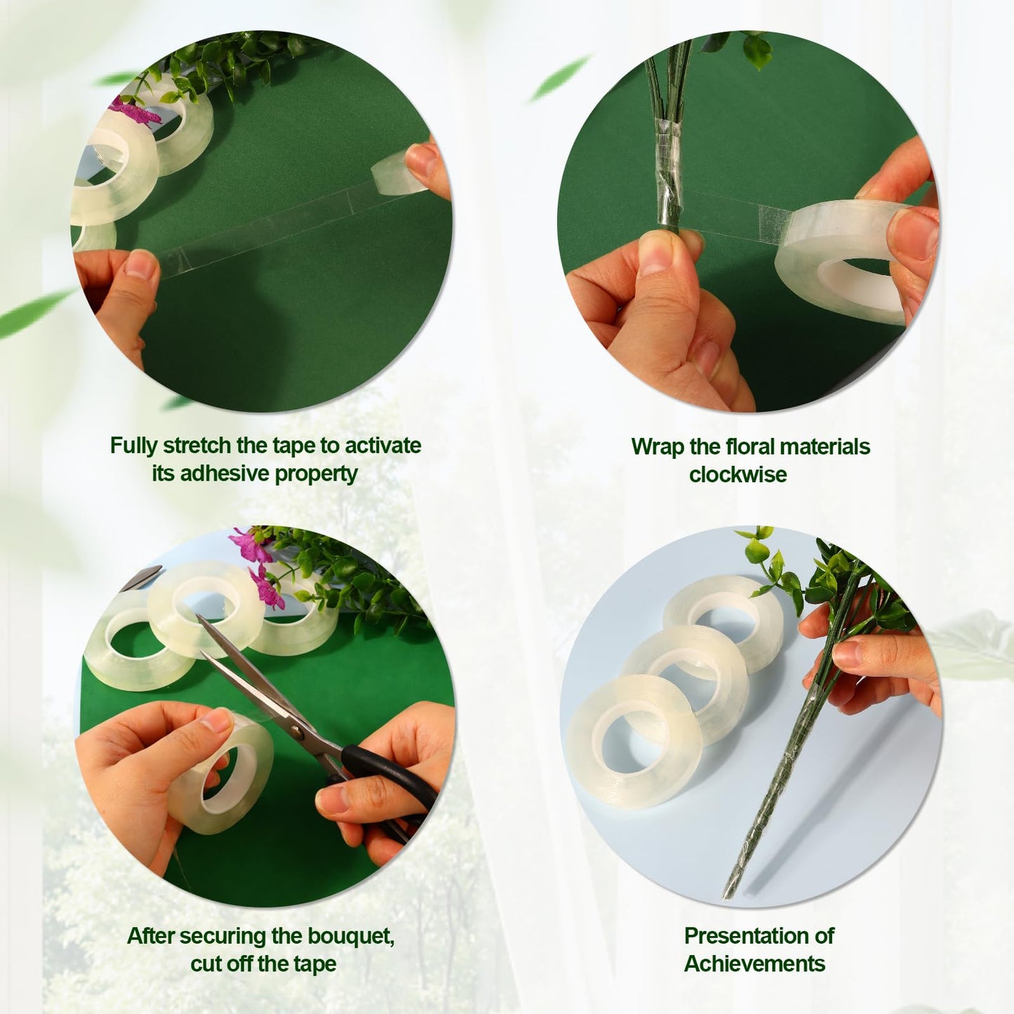 DOMMARE Flower Tape 1/2 Inch Floral Tape, 8Pcs Green Flower Wrapping Waterproof Tape, Flowers Bouquet Supplies for Bouquet Floral Arranging Flower Stem Wrapping, Wedding Bouquet, Wreath, 32 Yard