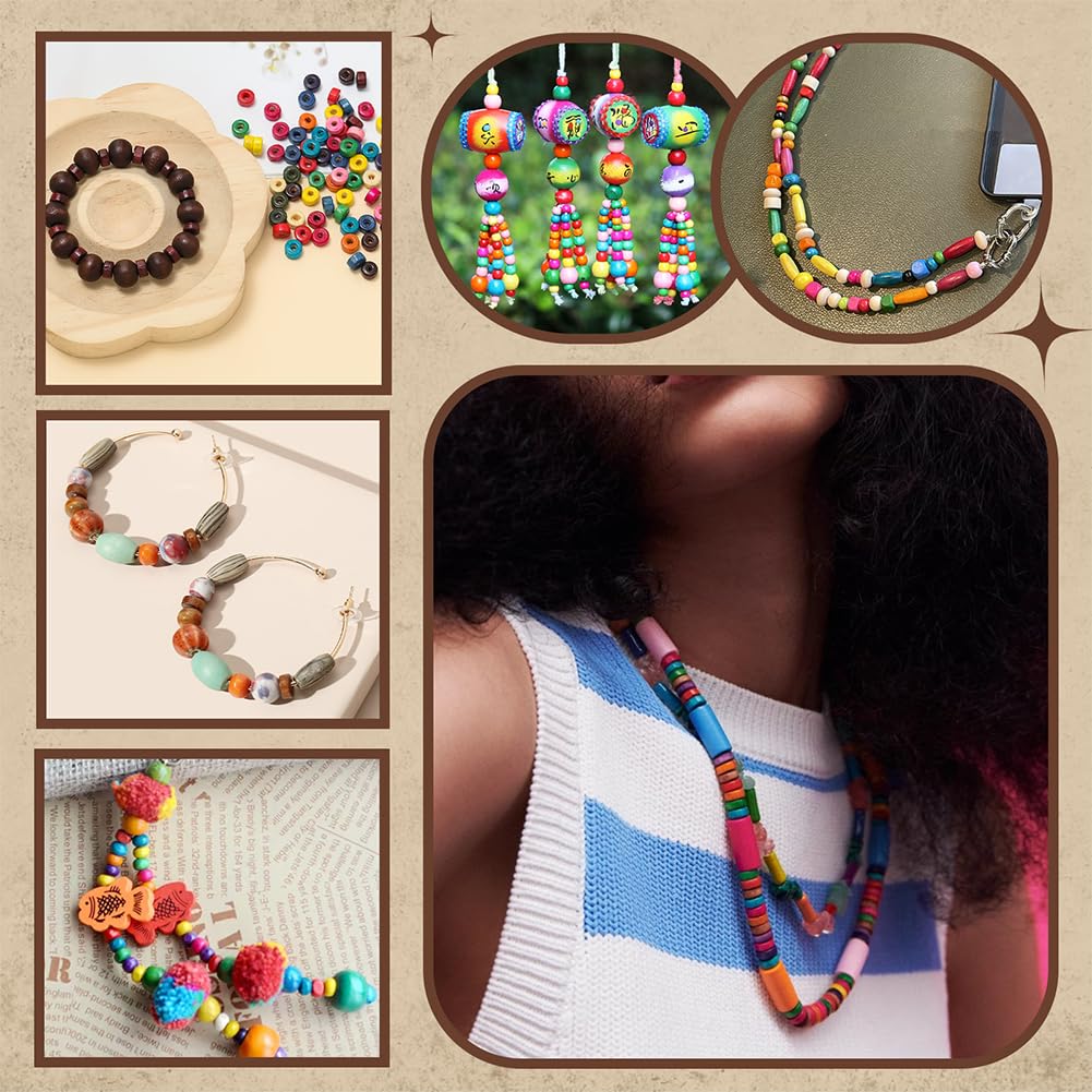 PH PandaHall 2000pcs 10 Colors Wood Beads, 8x3mm Wooden Beads Flat Loose Spacer Bead Rondelle Colorful Wooden Bead with 2.5mm Hole for Bracelets Necklaces Keychains Jewelry Making DIY Crafting