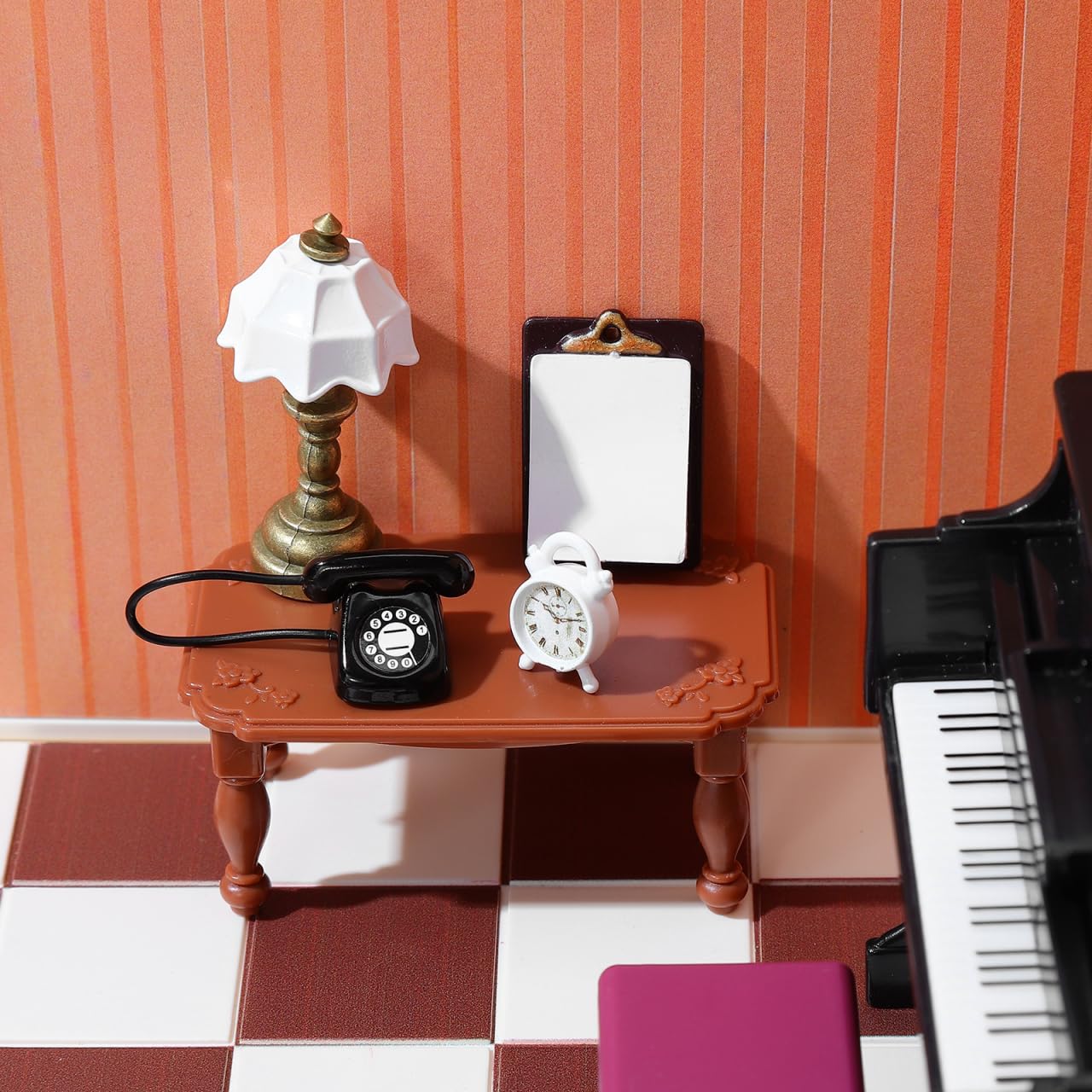 Garneck Miniature Dollhouse Accessories Kit: Tiny Phone Alarm Clock Table Lamp Writing Pad Furniture Decor for Doll House Scenes Library Office Living Room DIY Craft Mini Home Ornament