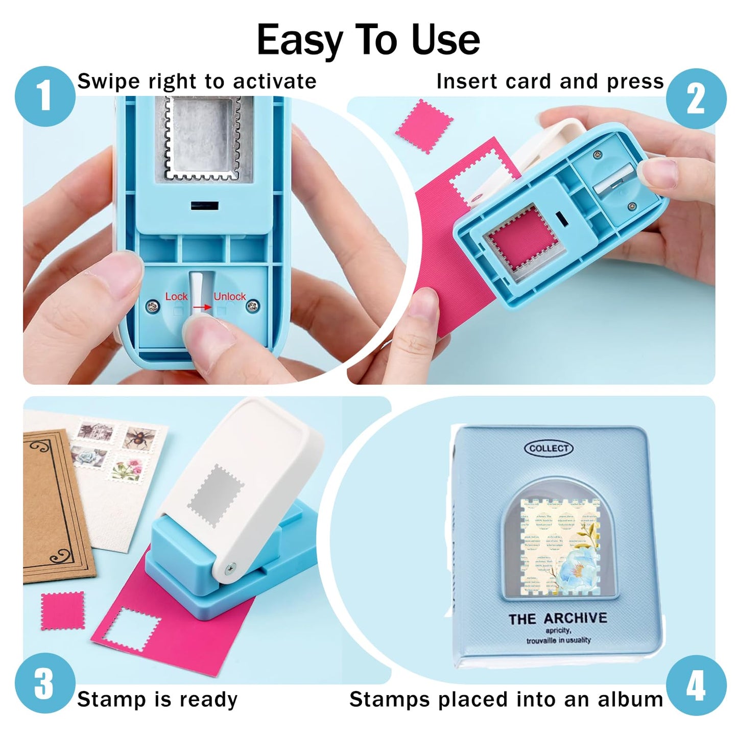 1X0.8inch Rectangular Postage Stamps Punches,Stamp Puncher,Craft Lever Punch Handmade Paper Punch with a Scrapbook Stamps Shaped Paper Punch for Paper Crafting/DIY Card Making Arts Crafts Supplies