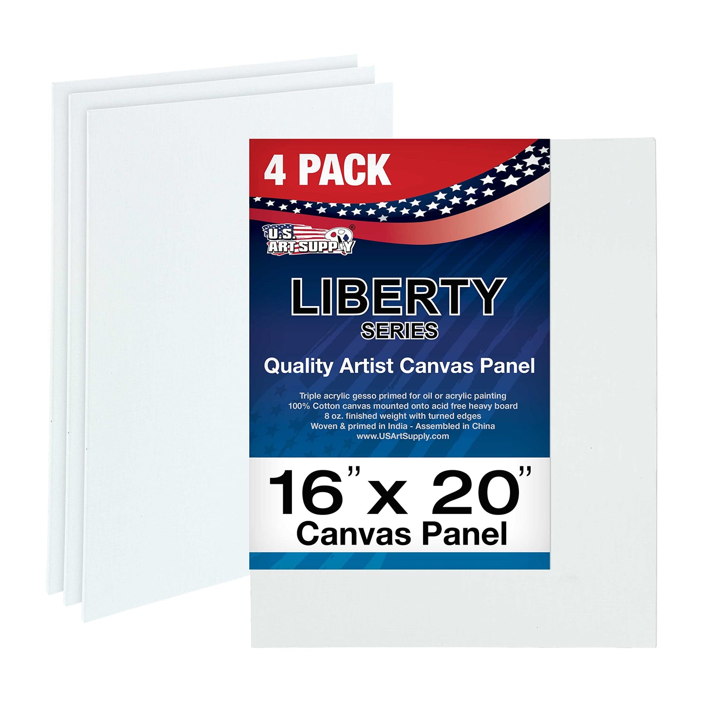 U.S. Art Supply 16 X 20 Inch Art Canvas Board Panels 4 Pack - 8 Ounce Heavyweight Cotton Acid Free Canvases for Painting Acrylics and Watercolor (1 Case of 4 Single Canvas Painting Panels)