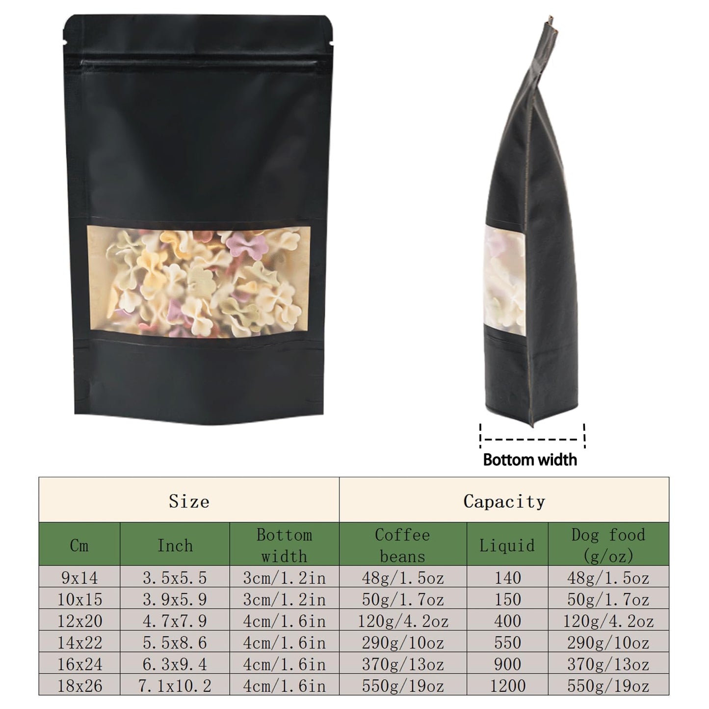 Roppolo 100 Pcs 4 x 6 Inch Stand Up Black Kraft Paper Bags with Matte Window, Resealable Zip Lock Food Storage Bags, Reusable & Heat Sealable for Packaging