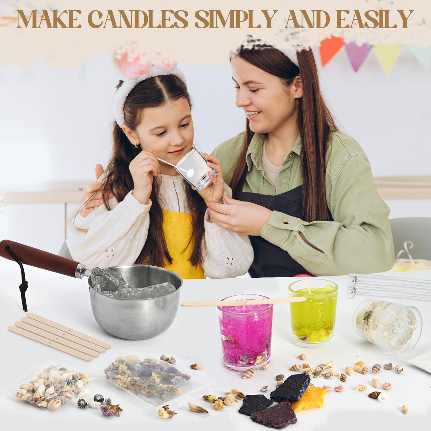 Jcoos Jelly Candle Making Kit, DIY Jelly Wax Melts, Candle Making Kit for Adults, 1.5 lb Gel Wax for Candle Making, Candle Wick, Dried Flowers, Conch, Sand, Dye, Crafting Valentine's Day Gift