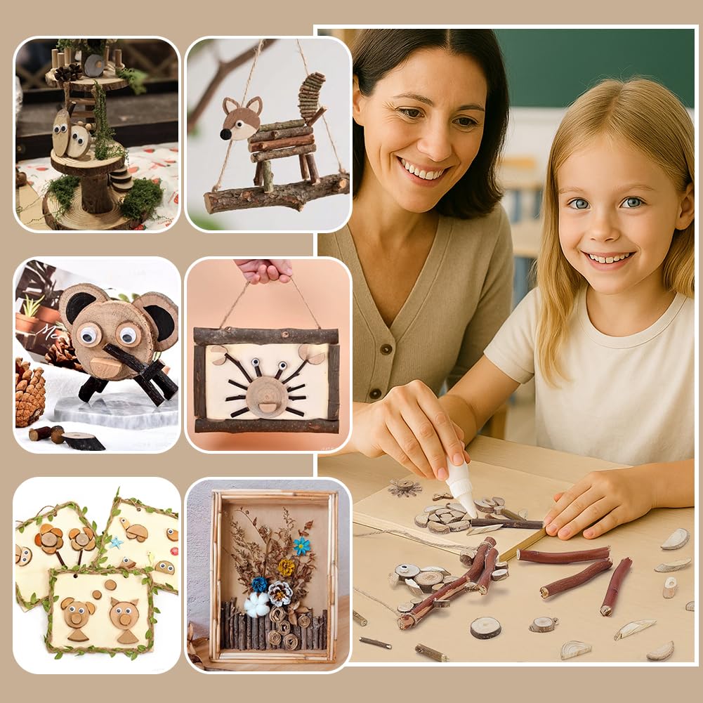 PH PandaHall Wooden Unfinished Craft Kits, Handmade DIY Wood Craft Kits Natural Wood Slices Loose Part Play DIY Wood Slices Kit for Craft Painting Dollhouse Sorting Activities School Projects