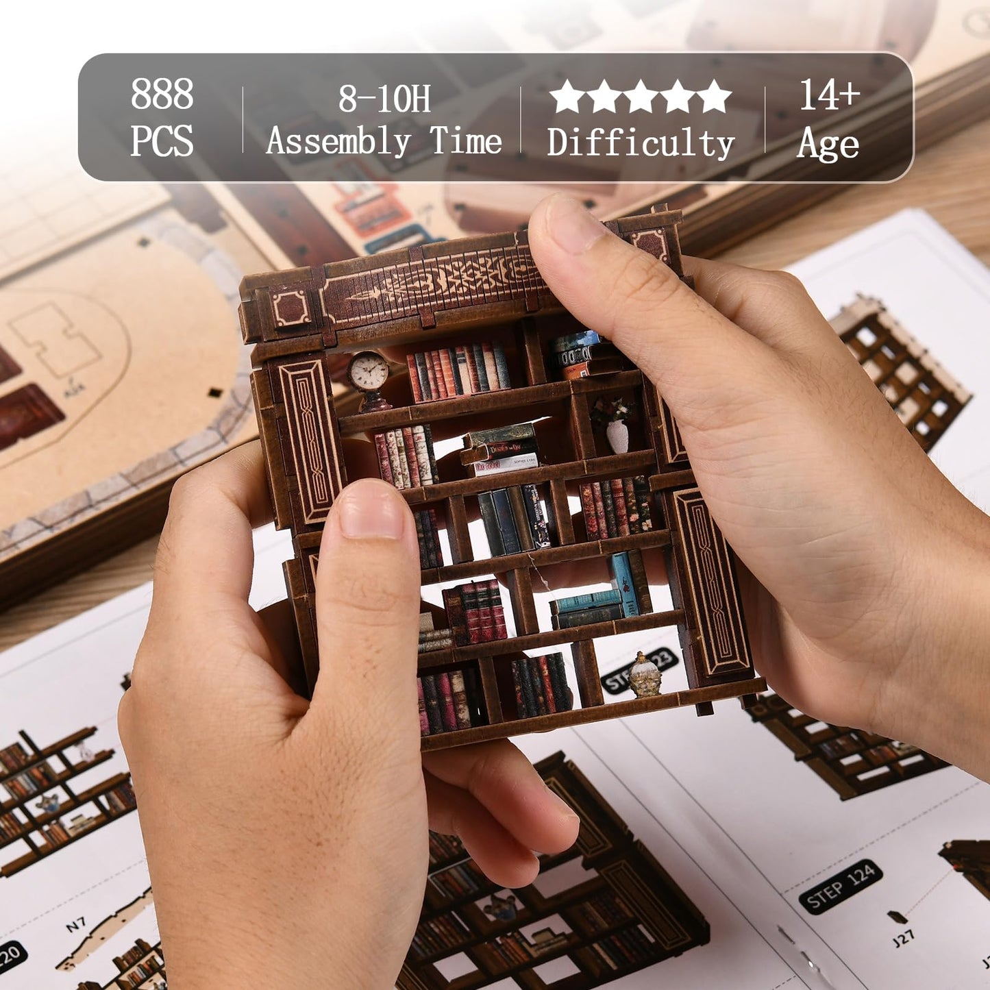 Book Nook Kit - DIY Miniature House Kit for Adults and Teens, 3D Wooden Puzzle Book Nook Craft Bookshelf Decor, Gifts for Family, Friends, Dreamy Book Hall