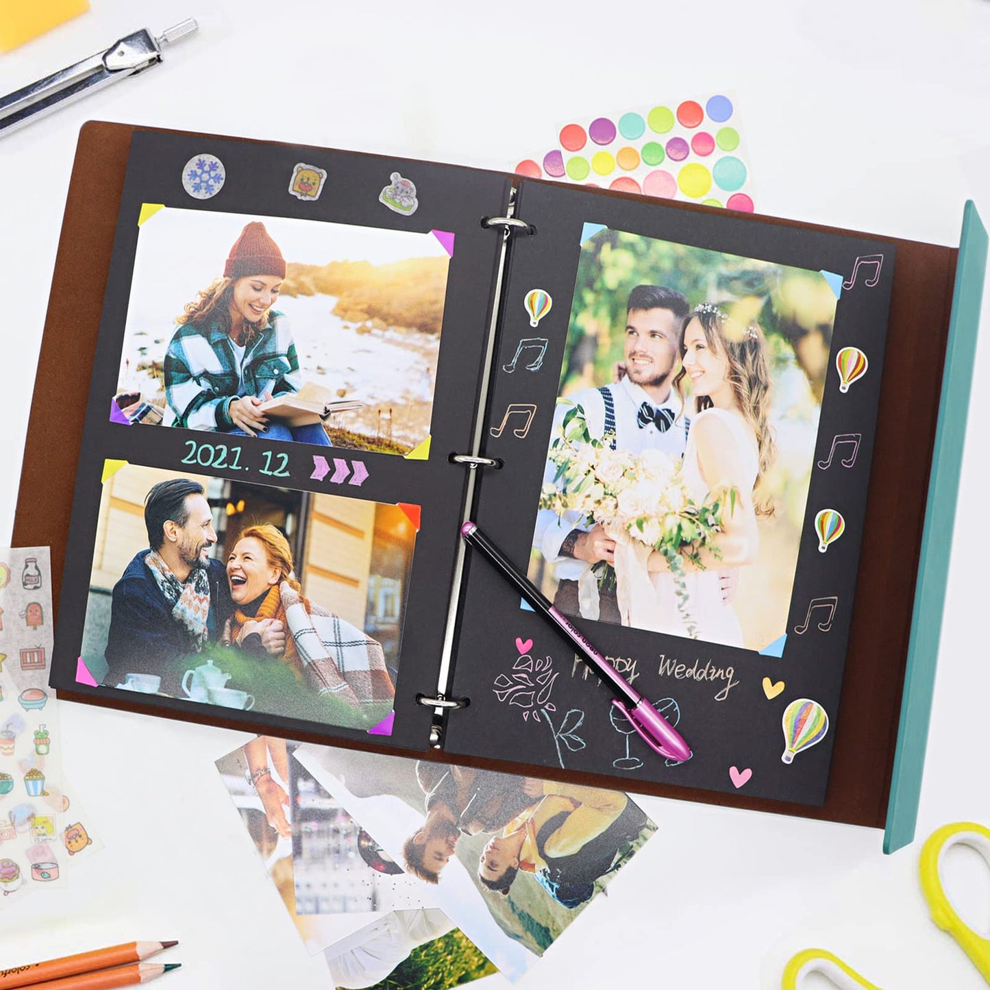 ZEEYUAN Scrapbooking Supplies Kits Leather Scrapbook Photo Album 8.5x11 inch Scrap Book 60 Pages, Leaf Pattern Photo Book Travelling Journal Scrapbook Family Scrapbook