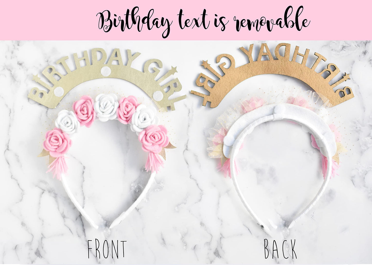 California Tot Kids' and Adults' Birthday Girl Daisy Floral Crown Birthday Girl Headband (Pink Birthday Girl)